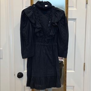 Navy Ruffled Mock Neck Dress